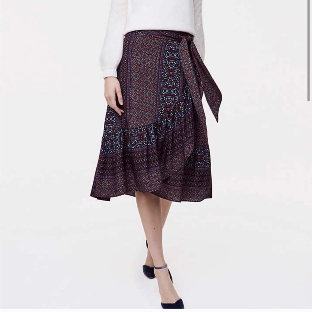 Loft patchwork ruffled wrap skirt